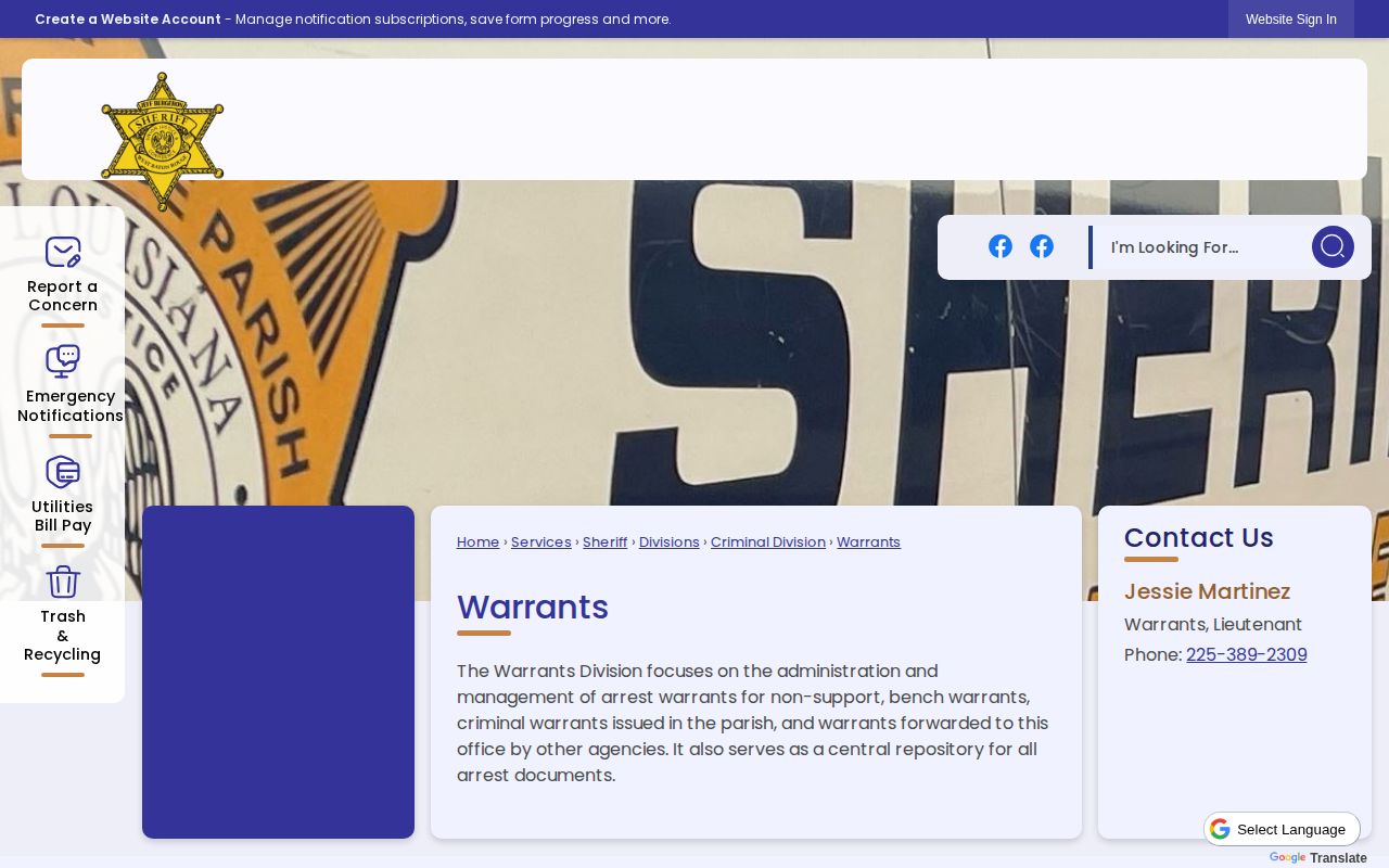 West Baton Rouge Parish arrest warrants division information