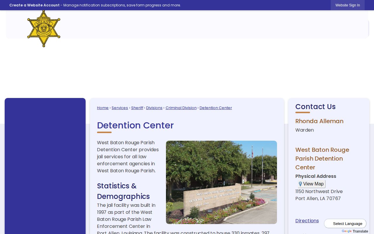 West Baton Rouge Parish Detention Center arrest booking information