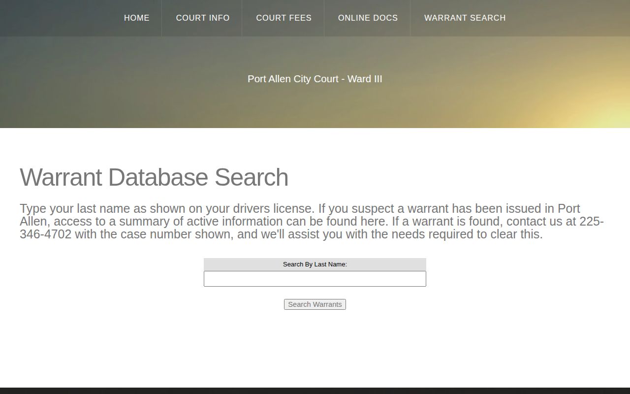 Official Port Allen City Court active warrant search page